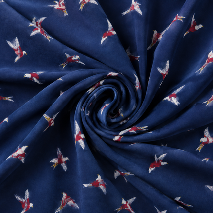 Navy Blue & White & Red Flying Birds Print Fabric — design 1450AC-AGGP/DS-172, Clothwala