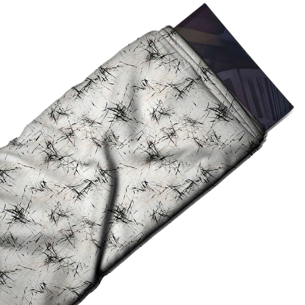 Off-White & Black Scratchy Line Clusters Printed Spandex Fabric