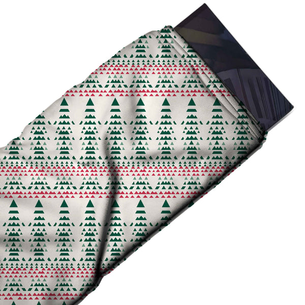 Off White & Dark Green Triangle Christmas Trees Printed Printed American Crepe Fabric Fabric