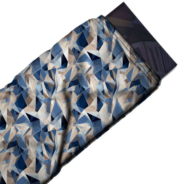 Off-White & Denim Blue Ice Crystal Facets Printed Moss Crepe Fabric