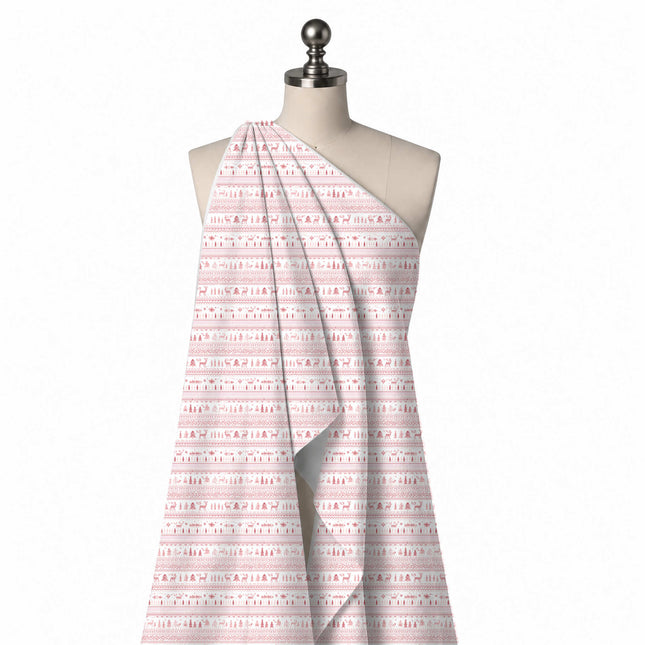 Draped on a mannequin: horizontal band layout of very small antlered reindeer and fir, design Design No_4499, Clothwala
