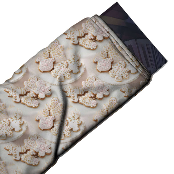 Off White & Ivory Gingerbread Plates Printed Printed American Crepe Fabric Fabric