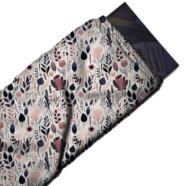 Off White & Mauve Meadow Stems Printed Crepe Fabric