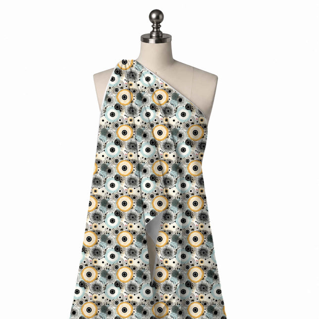 Draped on a mannequin: dense all-over layout of overlapping radial discs with fine ray, design Design No_4384, Clothwala