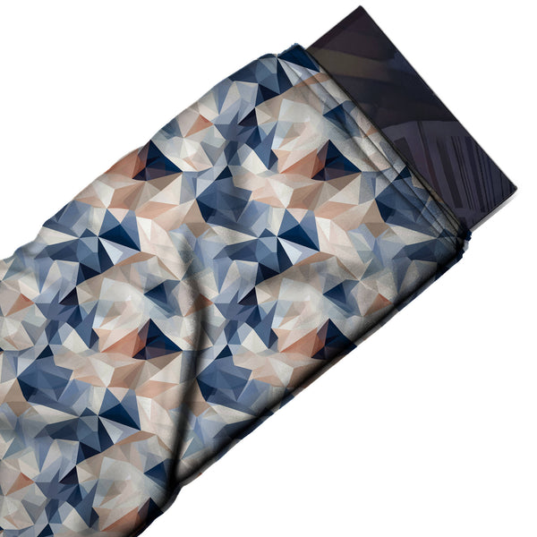 Off-White & Navy Low-Poly Crystal Peaks Printed Moss Crepe Fabric
