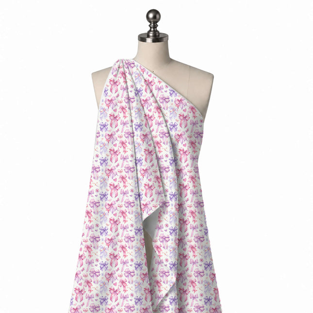 Draped on a mannequin: dense all-over layout of medium watercolour-style satin bows with, design Design No_4458, Clothwala