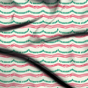 Off White & Pink Teardrop Garland Stripe Printed Printed American Crepe Fabric Fabric
