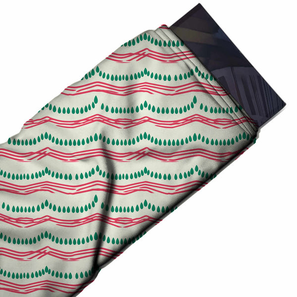 Off White & Pink Teardrop Garland Stripe Printed Printed American Crepe Fabric Fabric