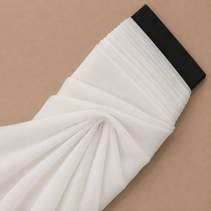 Off-White Solid Poly Chiffon Fabric — design 785SCB8-ABJI/DS-130, Clothwala
