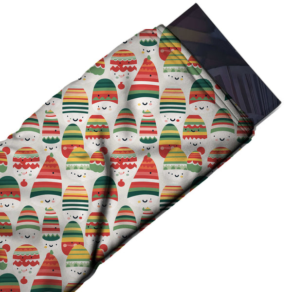 Off-White & Red Smiling Beanie Faces Printed Pure Natural Crepe Fabric