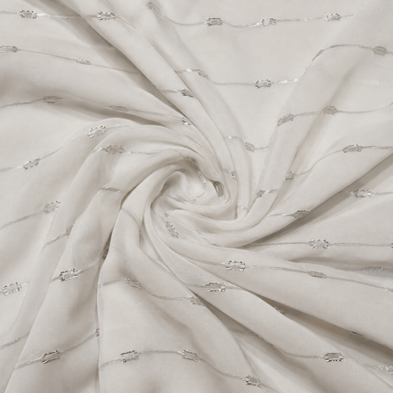 Off-White & Silver Solid Poly Chiffon Fabric — design 1081A3C-SBGP/DS-129, Clothwala