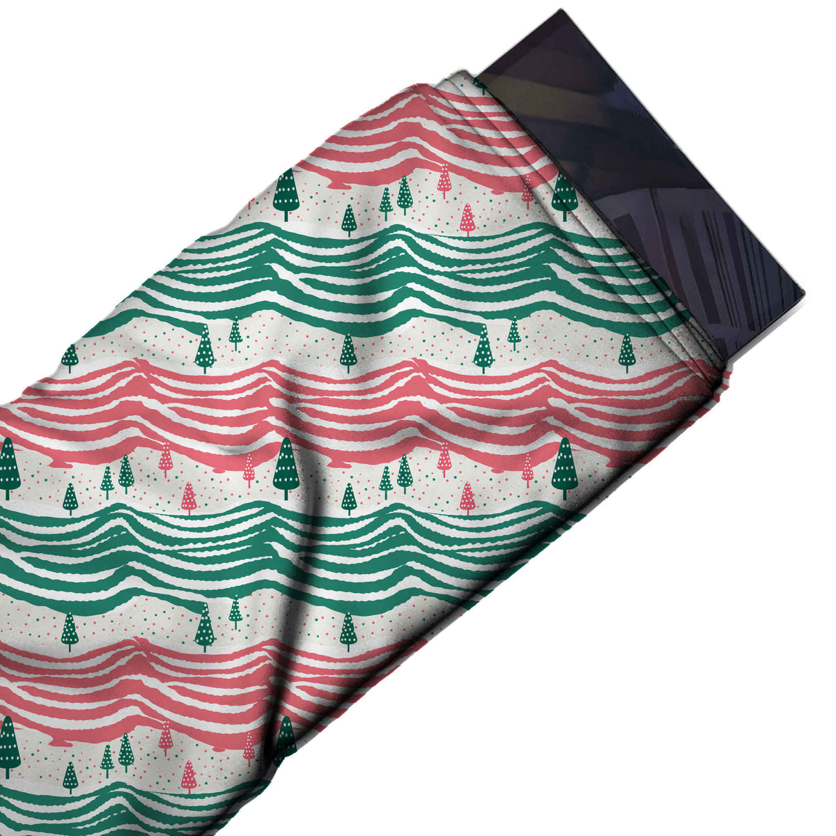 Flat fabric swatch: horizontal layout of broad brushed wave bands alternating in teal, design Design No_4829, Clothwala