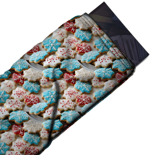 Off White & Turquoise Blue Snowflake Biscuits Printed Pure Natural Crepe Fabric