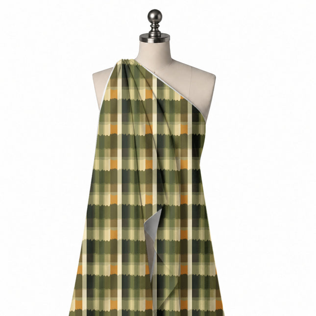 Draped on a mannequin: large-scale check formed by flat vertical stripes crossed with, design Design No_3927, Clothwala