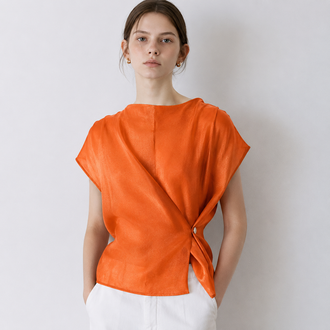 Orange Solid Poly Japanese Satin Fabric — design 1287T-MBTE/DS-458, Clothwala