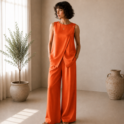 Orange Solid Poly Japanese Satin Fabric — design 1287T-MBTE/DS-458, Clothwala