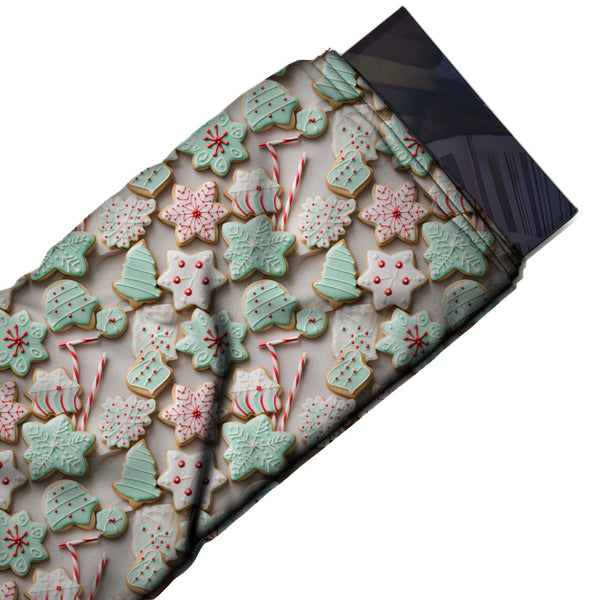 Pale Beige & Mint Green Biscuits & Candy Canes Printed Pure Natural Crepe Fabric