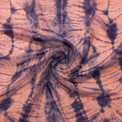 Pale Coral Pink & Indigo Purple Shibori Diamond Radiance Print Georgette Fabric — design 10748G0-SBGP, Clothwala