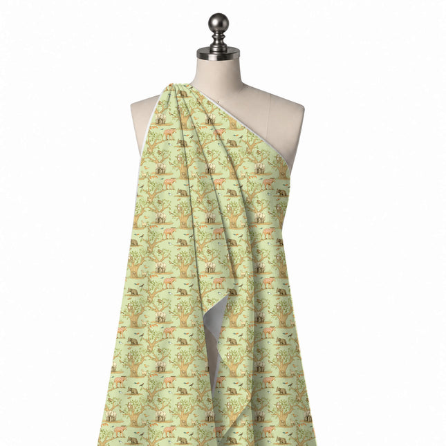Draped on a mannequin: one-way print of softly shaded elephants, design Design No_3900, Clothwala