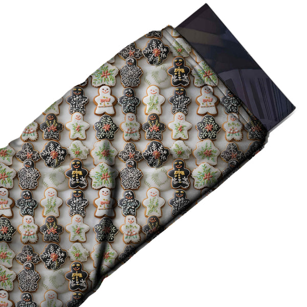Pale Grey & Black Iced Gingerbread Printed Printed American Crepe Fabric Fabric