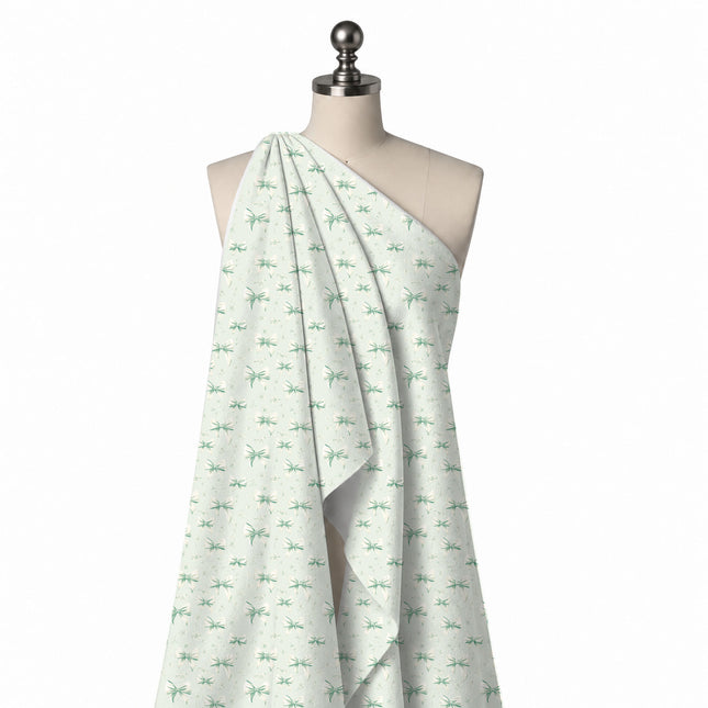 Draped on a mannequin: scattered medium white satin-look bows shaded in mint green, design Design No_4451, Clothwala