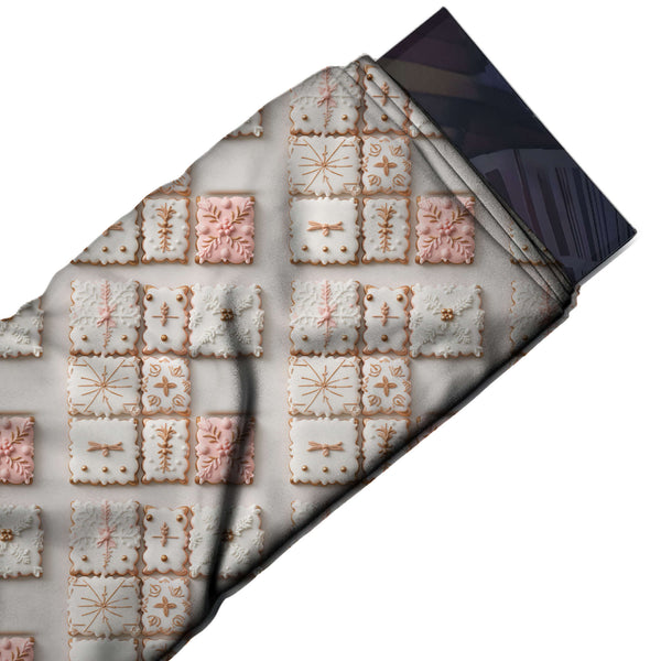 Pale Grey & White Iced Square Biscuits Printed Printed American Crepe Fabric Fabric