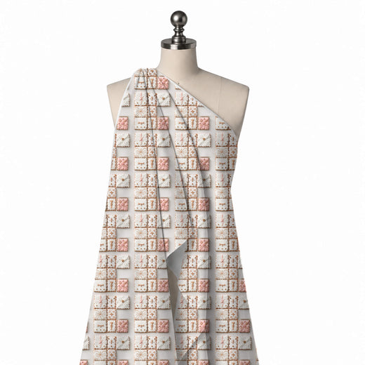 Pale Grey & White Iced Square Biscuits Printed Printed American Crepe Fabric Fabric