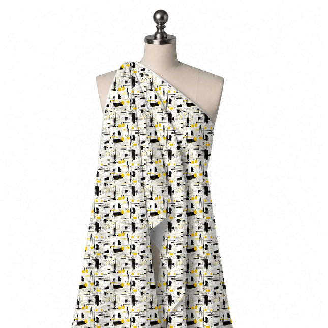Draped on a mannequin: all-over abstract of black dry-brush dashes and vertical drags with, design Design No_4062, Clothwala