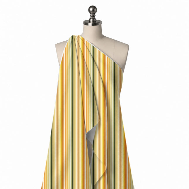 Draped on a mannequin: vertical multi-stripe of mixed narrow and medium bands in orange, design Design No_3914, Clothwala