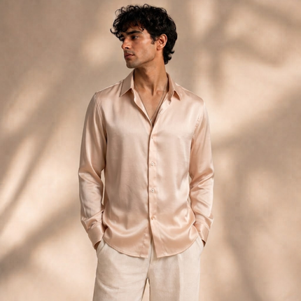 Pale Peach Solid Poly Crepe Fabric — design 1434FC-RBPF/DS-533, Clothwala