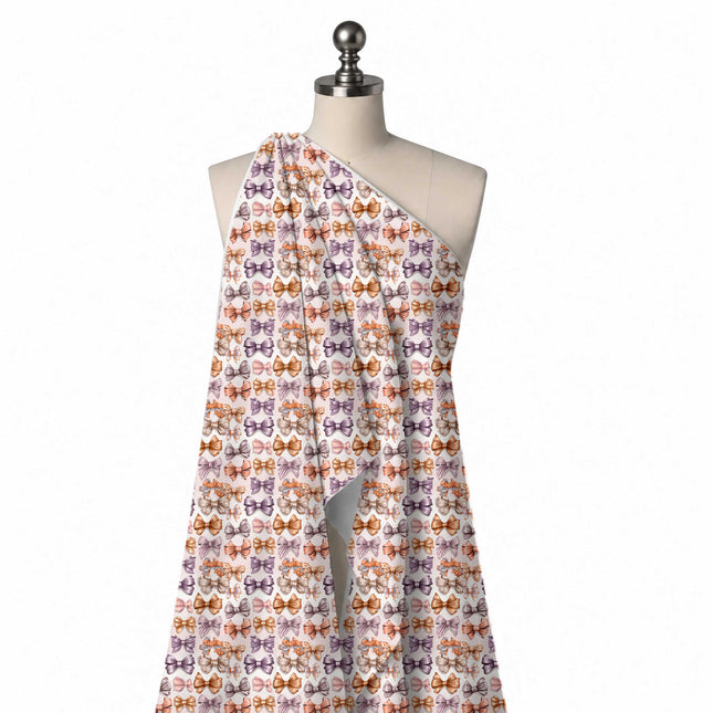 Draped on a mannequin: small-scale bows with a glossy shaded finish in copper orange, design Design No_4412, Clothwala