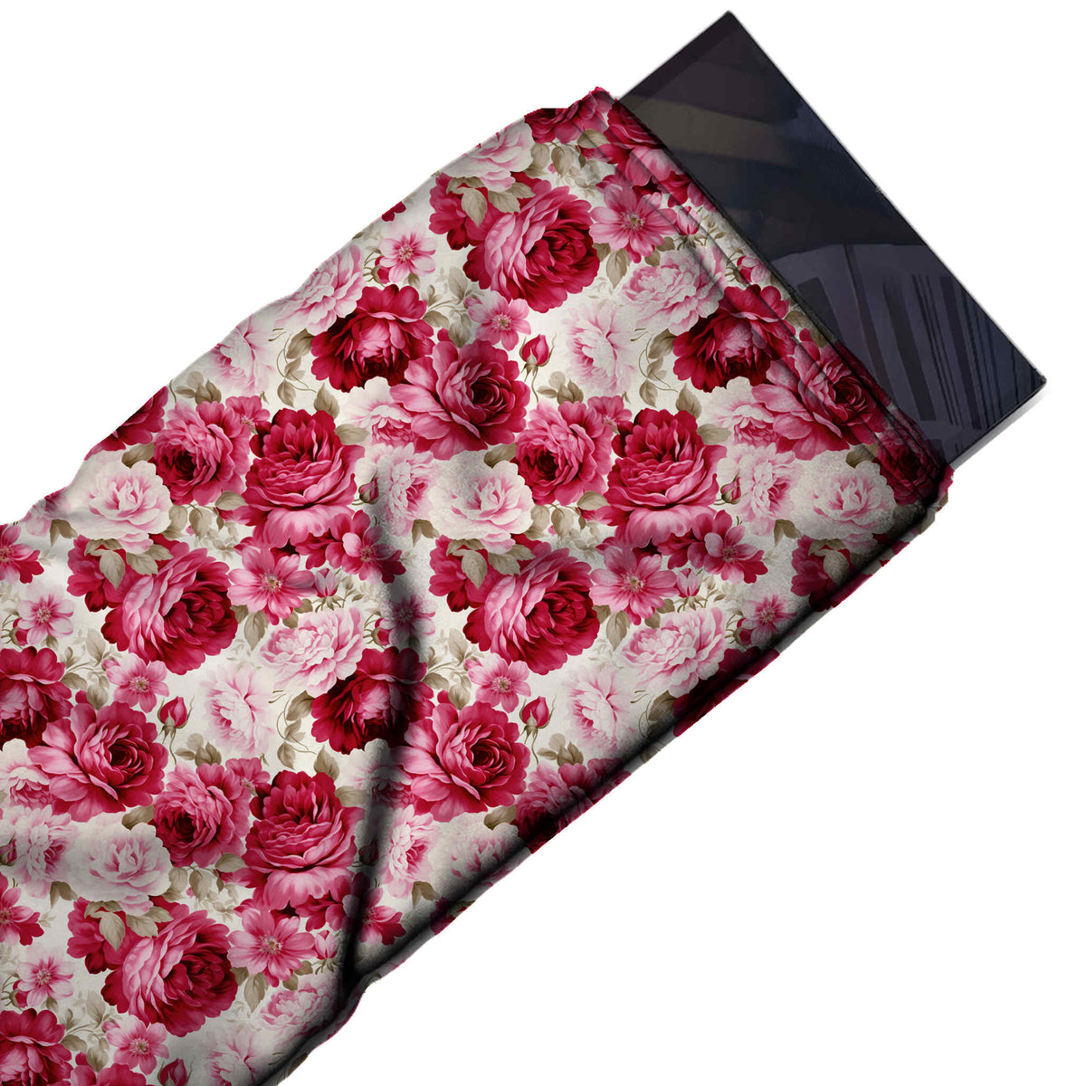 Flat fabric swatch: packed all-over layout of crimson, deep red, design 3616, Clothwala
