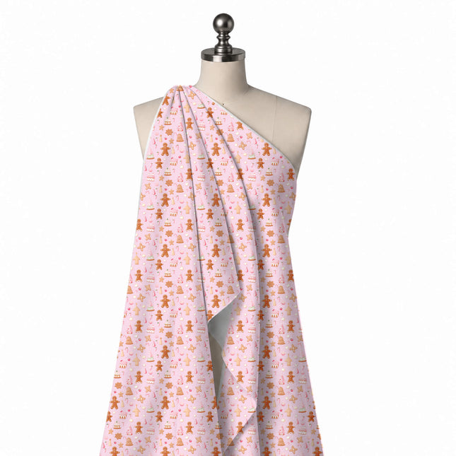 Draped on a mannequin: scattered all-over layout of shaded brown gingerbread men, design Design No_4889, Clothwala
