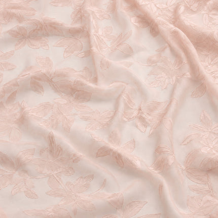 Pale Pink & Pale Pink Embroidered Leaves Print Fabric — design 1292GJ-RBPF/DS-181, Clothwala