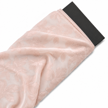 Pale Pink & Pale Pink Embroidered Leaves Print Fabric — design 1292GJ-RBPF/DS-181, Clothwala