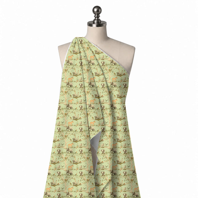 Draped on a mannequin: one-way print of softly shaded grey elephants, design Design No_3901, Clothwala