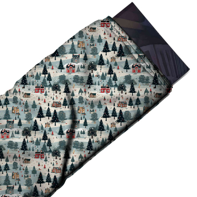 Flat fabric swatch: one-way all-over landscape of small dark green pine trees and, design Design No_4660, Clothwala