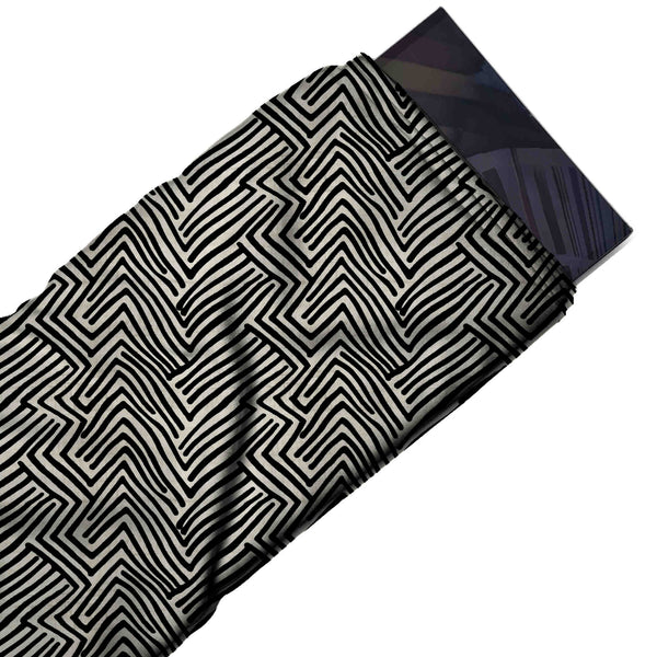 Pale Stone & Black Broken Herringbone Chevron Printed Spandex Fabric