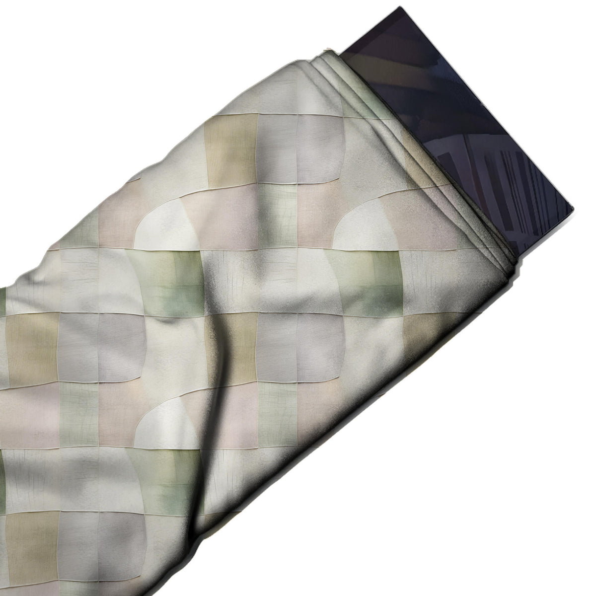 Flat fabric swatch: all-over distorted check of small-to-medium softly shaded squares in, design Design No_4223, Clothwala