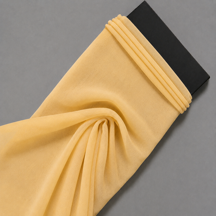 Pale Yellow Solid Poly Georgette Fabric — design 137876G-ABJI/DS-518, Clothwala