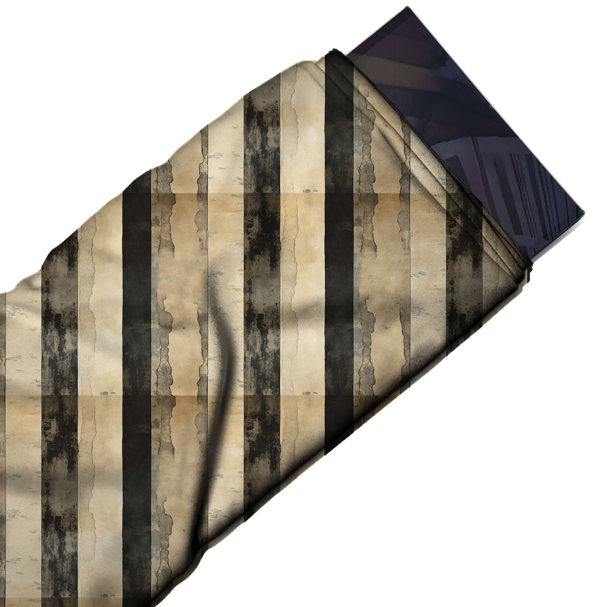 Flat fabric swatch: vertical layout of wide bands alternating parchment beige and cream, design Design No_3971, Clothwala