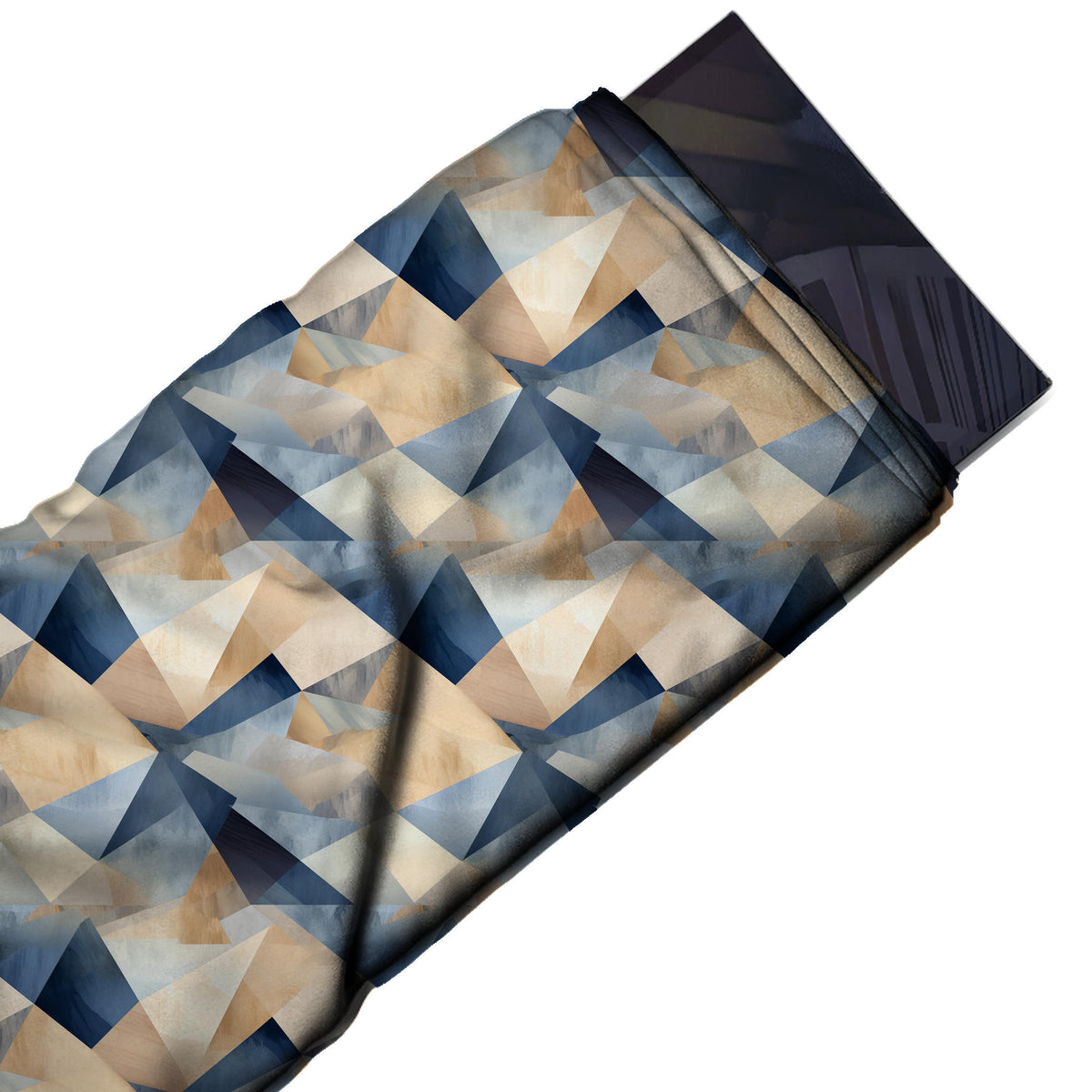 Flat fabric swatch: all-over faceted geometric of shaded triangles forming pyramid shapes, design 3492, Clothwala