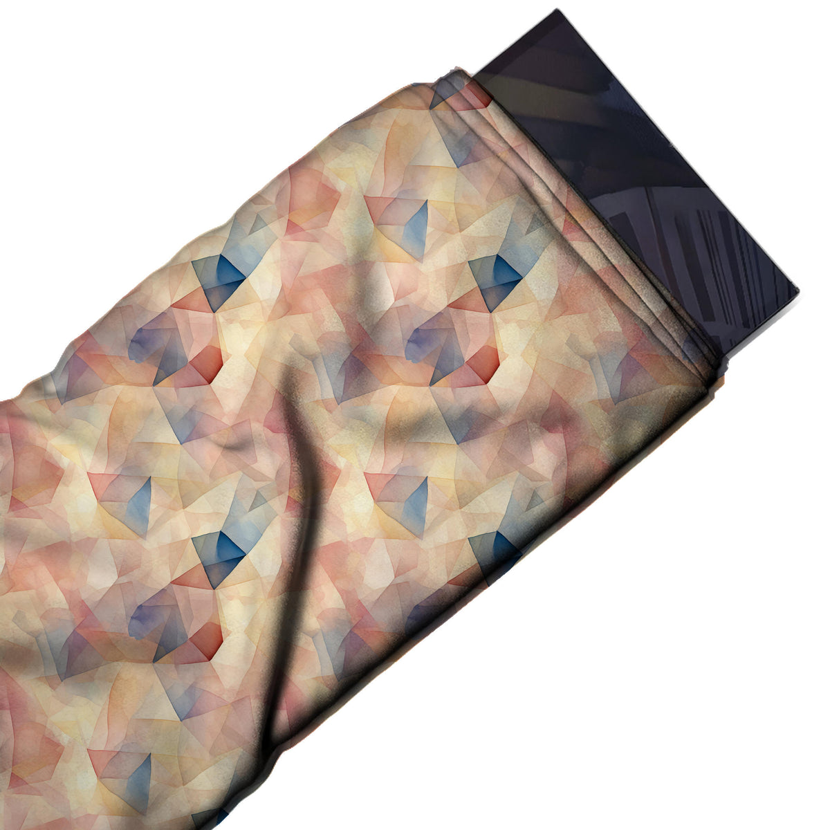 Peach & Blush Pink Pastel Prism Facets Printed Moss Crepe Fabric - flat fabric swatch, design Design No_3809, Clothwala