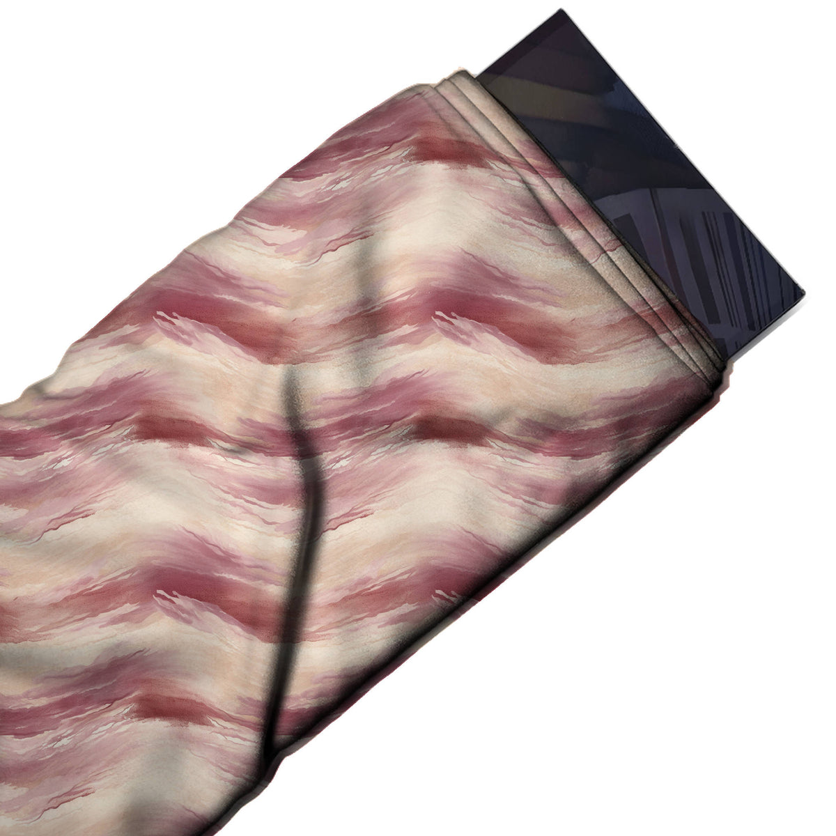 Flat fabric swatch: all-over horizontal layout of soft-edged watercolour wave bands in, design Design No_3946, Clothwala