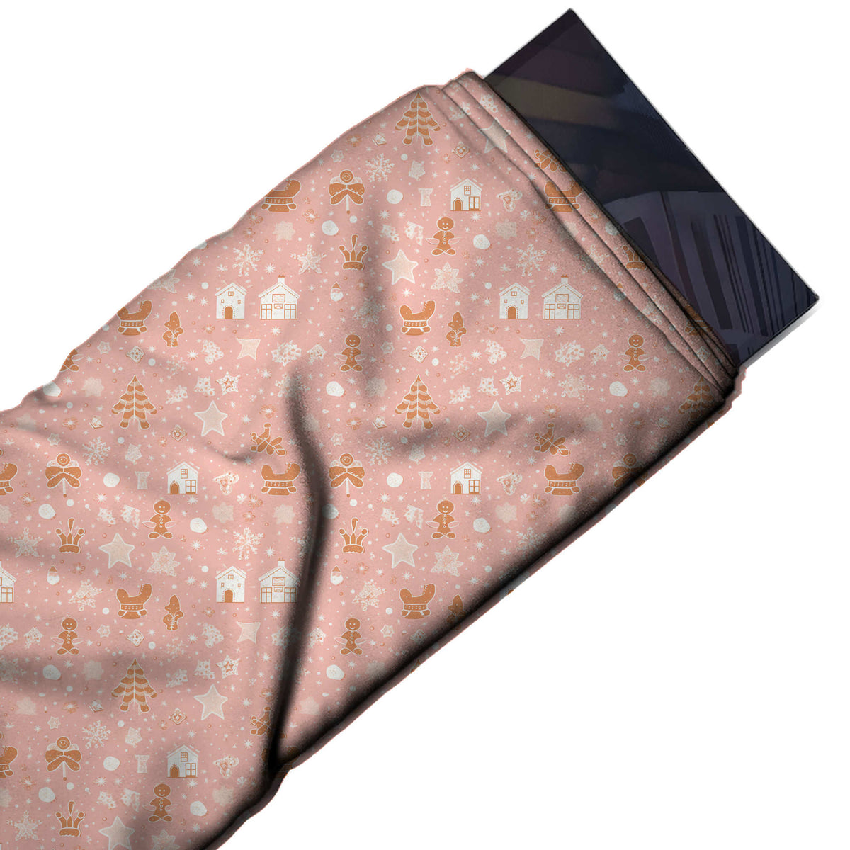 Flat fabric swatch: small-scale scattered layout of white outlined houses, design Design No_4887, Clothwala