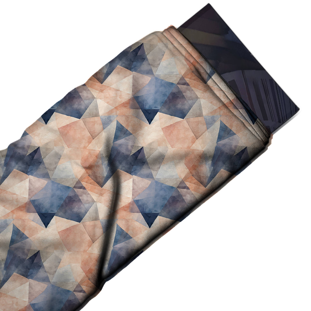 Flat fabric swatch: all-over faceted geometric with watercolour texture, design 3517, Clothwala