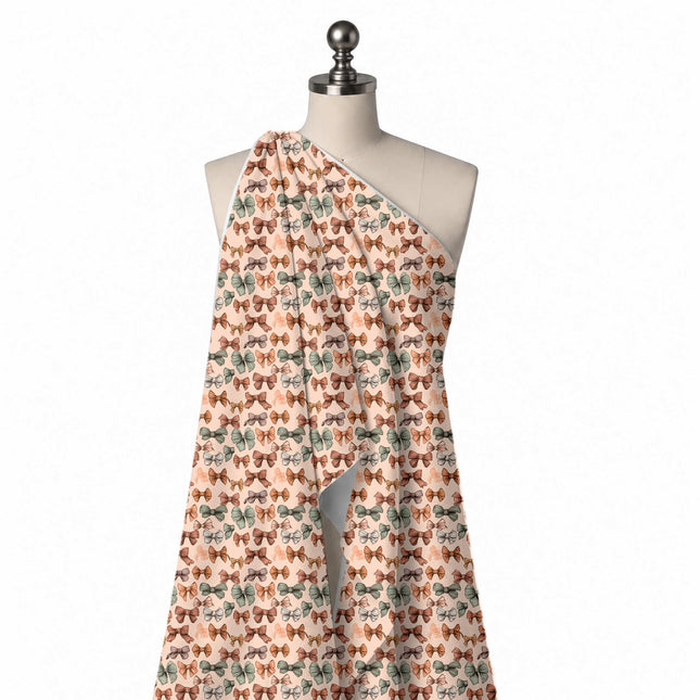 Draped on a mannequin: dense all-over layout of small dark-outlined bows with stripe, design Design No_4413, Clothwala