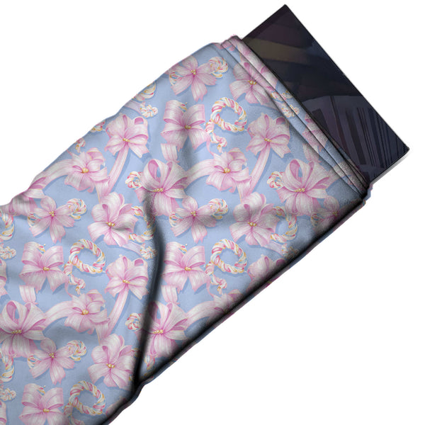 Periwinkle Blue & Pale Pink Bows & Candy Rings Printed Printed American Crepe Fabric Fabric