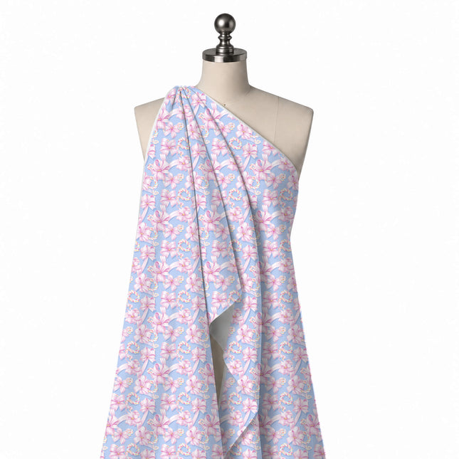 Draped on a mannequin: dense tossed layout of pale pink satin ribbon bows with trailing, design Design No_4868, Clothwala
