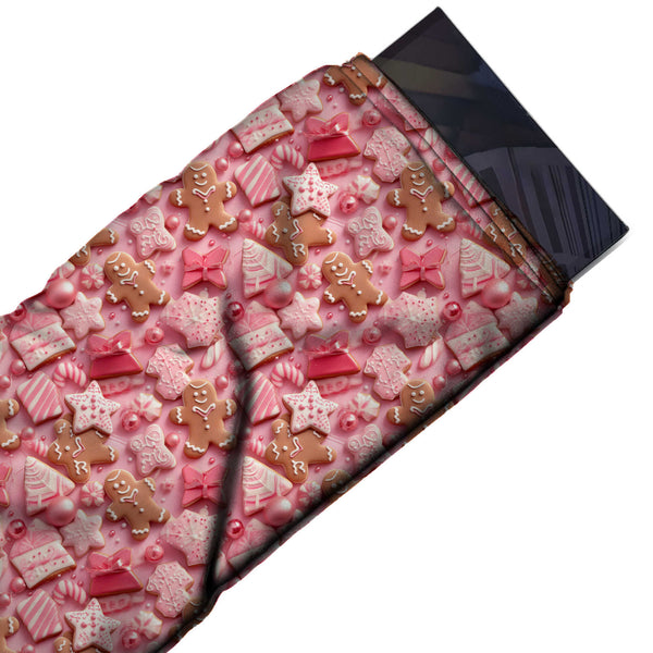 Pink & Gingerbread Brown Iced Cookies & Bows Printed Viscose Muslin Fabric